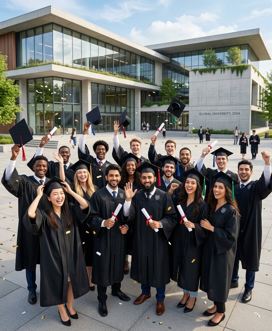 Oasis Study Network students celebrating their graduation at an international university
